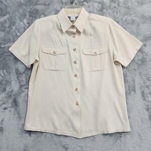 Vintage Anna and Frank Top Womens M Beige Textured Silk Short Sleeve Camp Safari